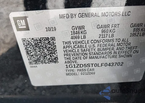 2020 Chevrolet Malibu Fwd Lt из США, поврежденный, VIN 1G1ZD5ST0LF043702